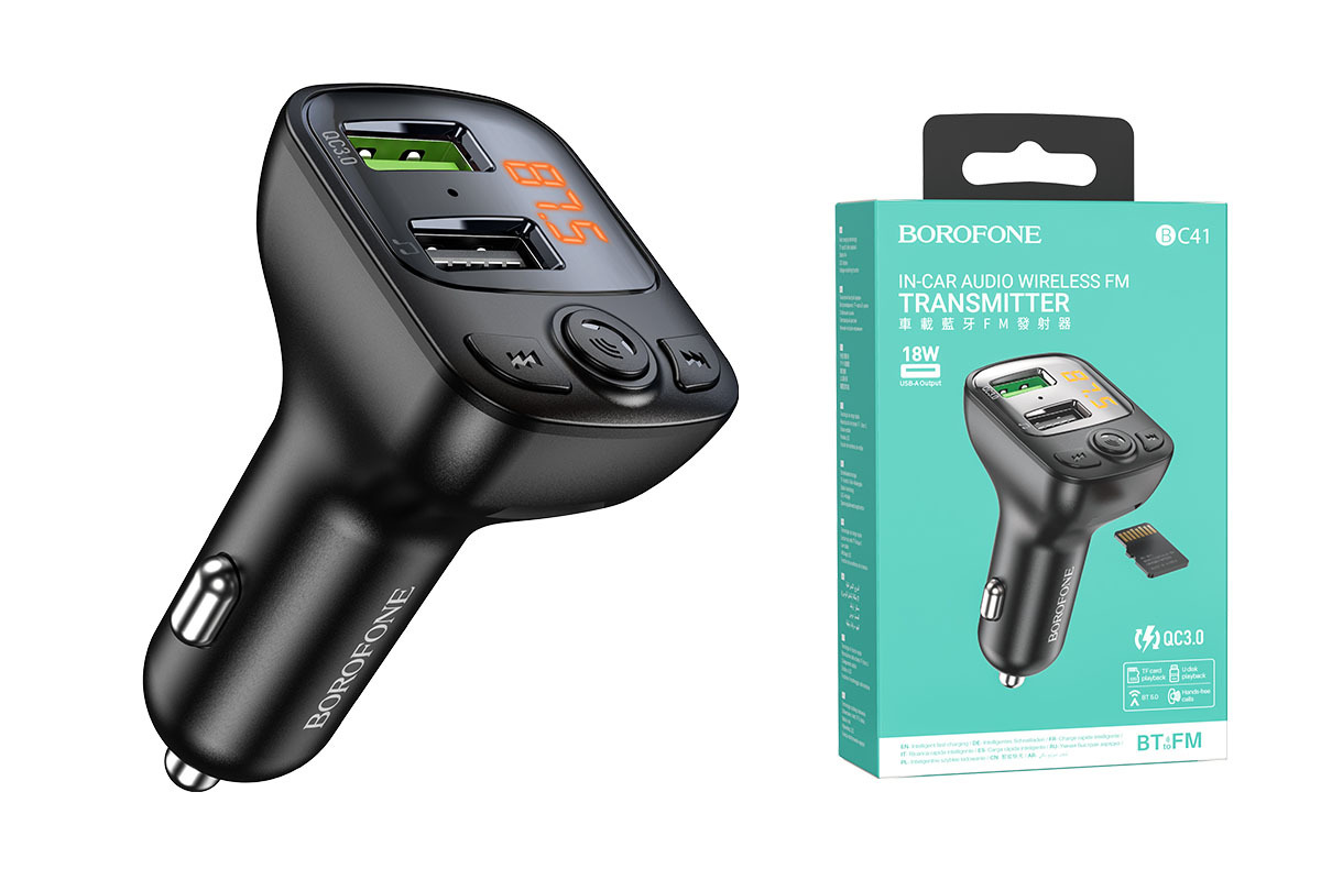 FM модулятор Borofone BC41 + 2USB + Bluetooth-гарнитура QC3.0 (Черный)