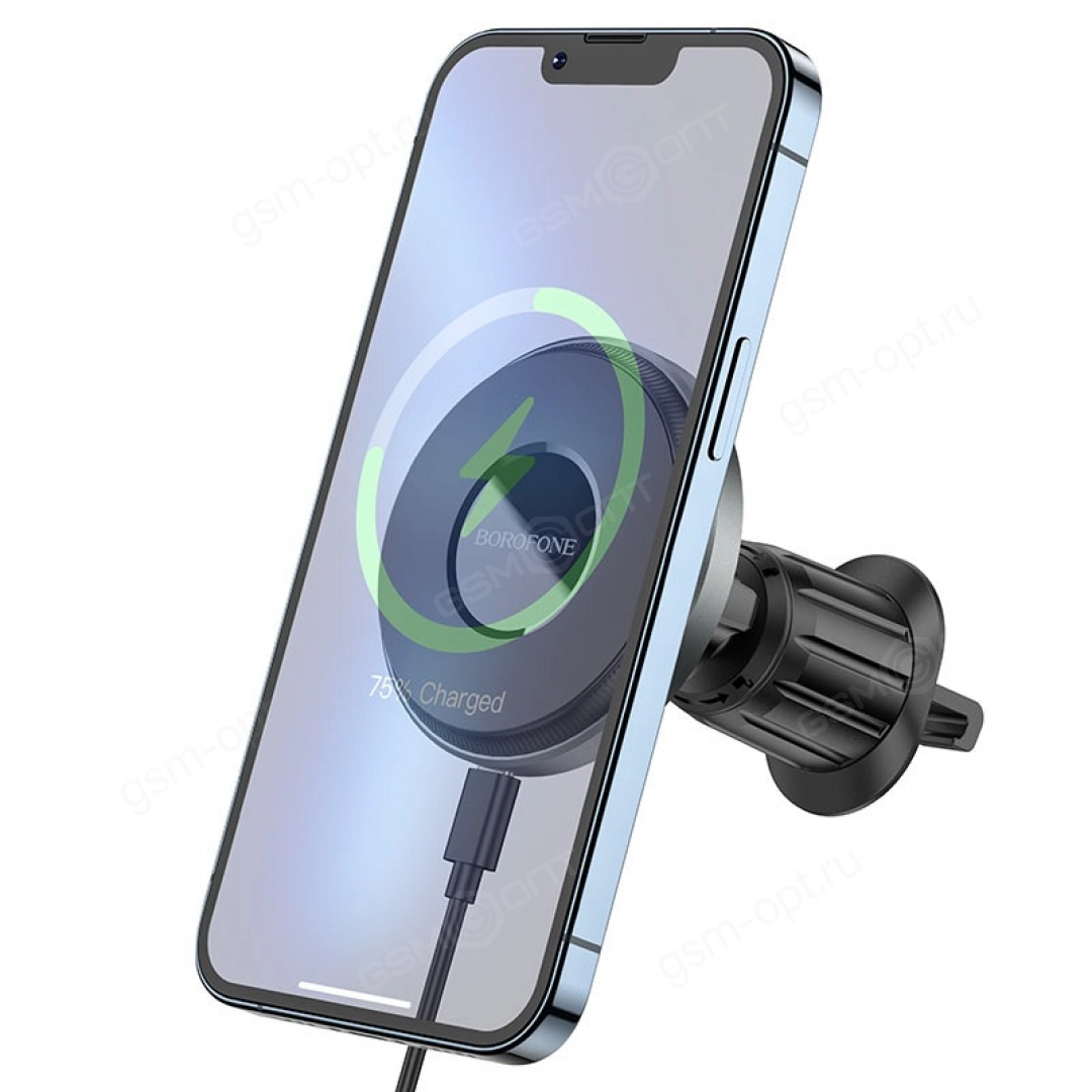 Автодержатель воздуховод/magsafe + беспроводная зарядка Borofone BH202 (Черный)