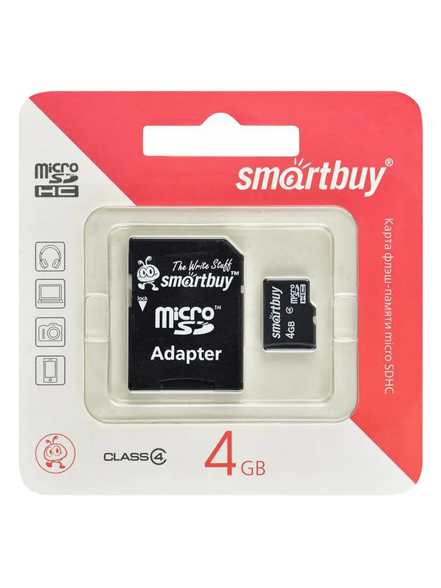 Карта памяти MicroSD 4Gb Smart Buy Class 4 (без адаптера)
