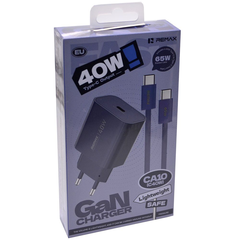 СЗУ (комплект) USB C-C REMAX CA-10 GaN 40W (White)