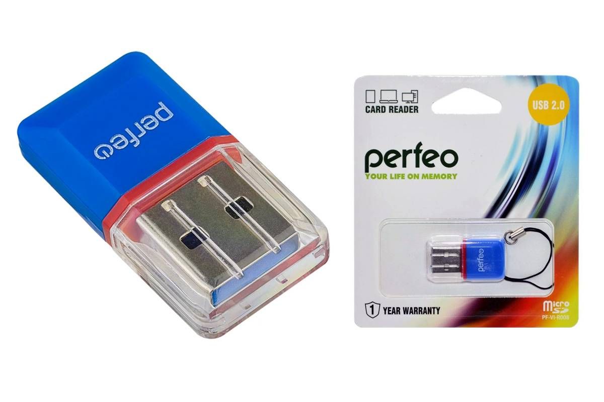 Картридер MicroSD/USB Perfeo VI-R008 (Синий)