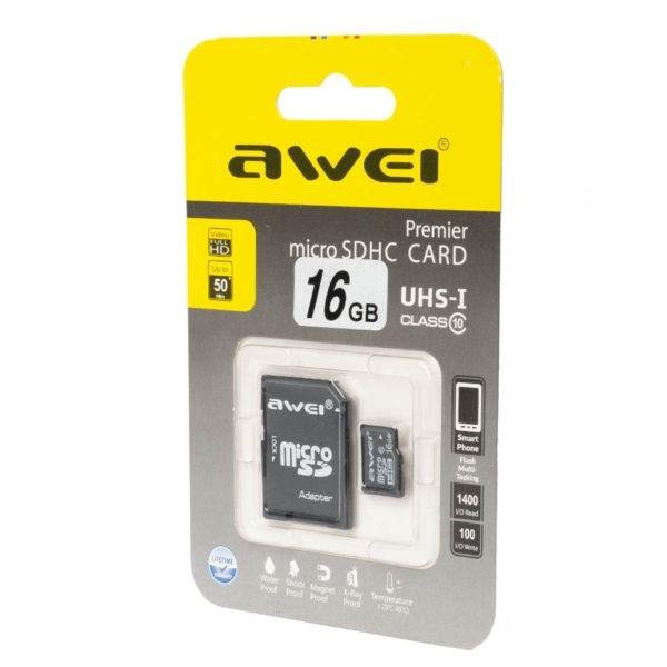 Карта памяти microSD 16Gb AWEI class 10 (SD adaptor)