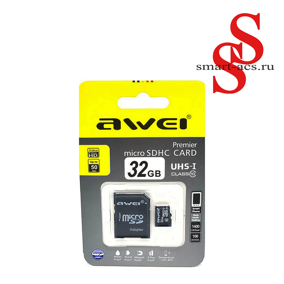 Карта памяти microSD 32Gb AWEI class 10 (SD adaptor)