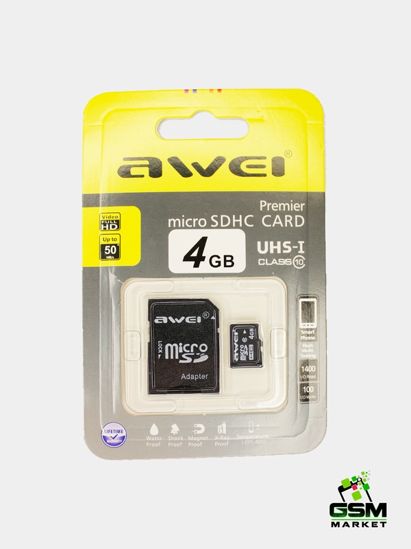 Карта памяти microSD 64Gb AWEI class 10 (SD adaptor)