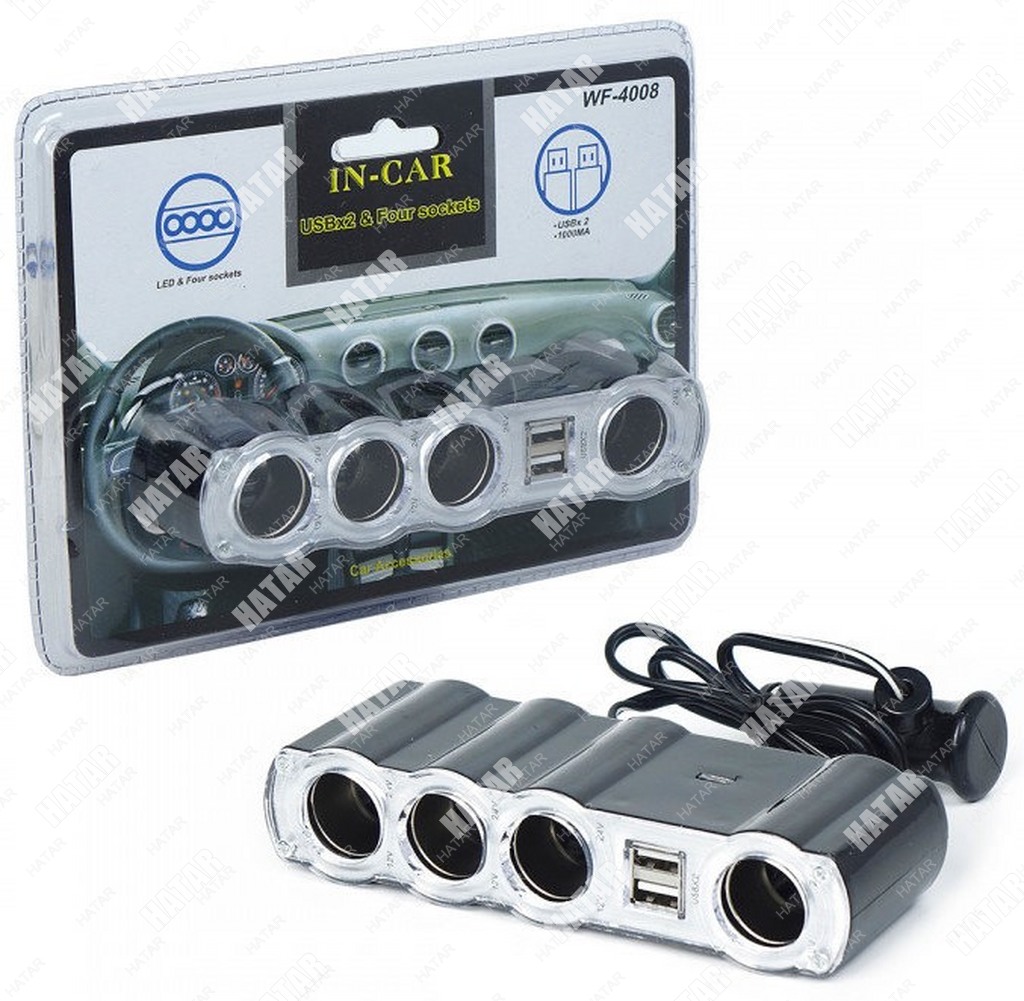Разветвитель прикуривателя 4x12/24V + 2xUSB 1000mAh WF-4008