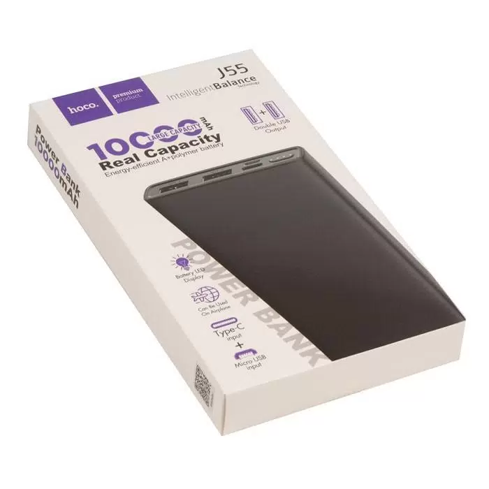 Внешний АКБ (Power Bank) 10000mAh 2xA HOCO J55 10.5W (Черный)