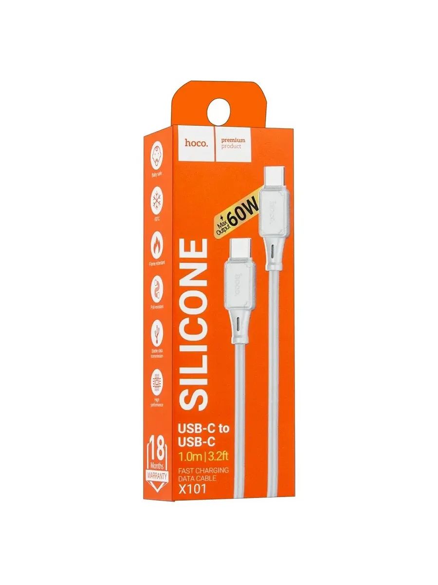 Кабель USB C-C Hoco X101 60W 1m Silicone (Черный)
