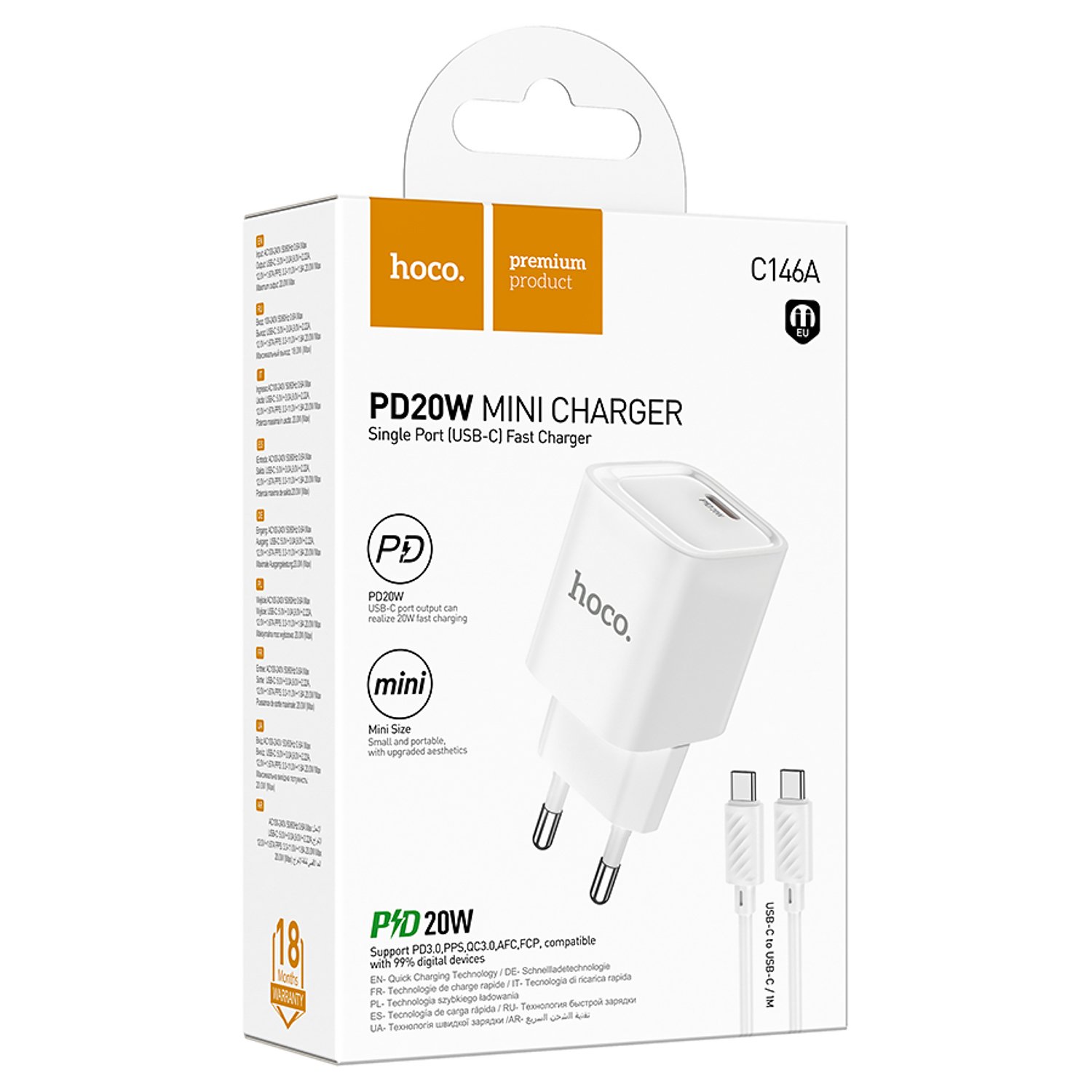СЗУ (комплект) USB C-L HOCO C146A PD20W (Белый)