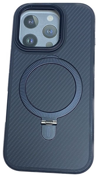 Накладка для iPhone 16 Pro CARBON + кольцо (Черный/Серый)