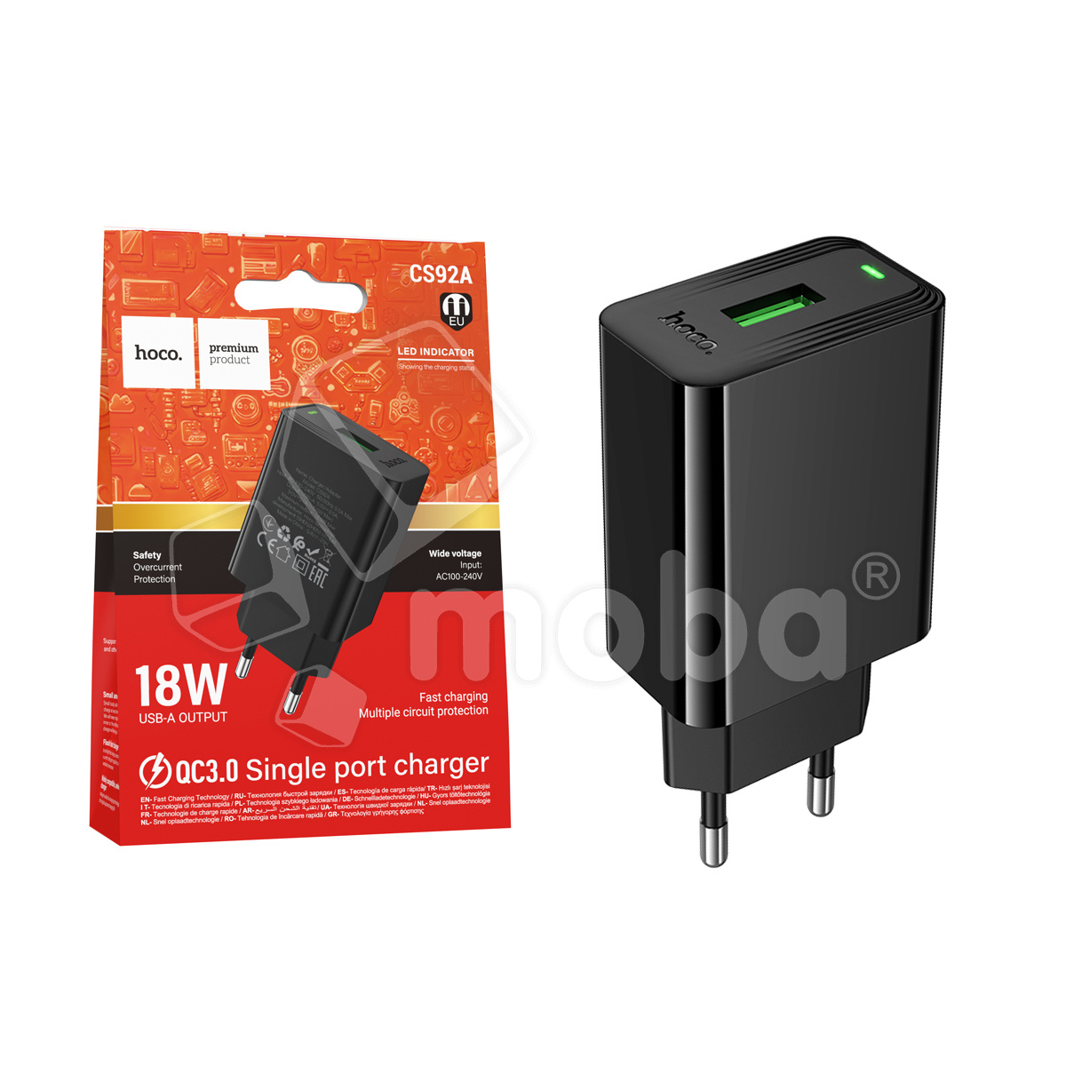 СЗУ (комплект) USB A-C HOCO CS92A 18W (Black)