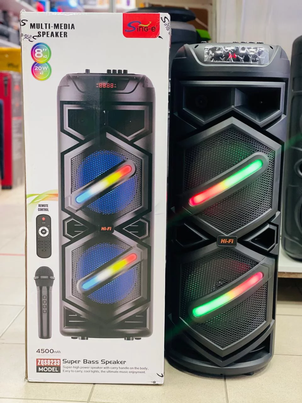 Колонка ZQS-8233 /караоке,8"x2,20Wx2,4500mAh/