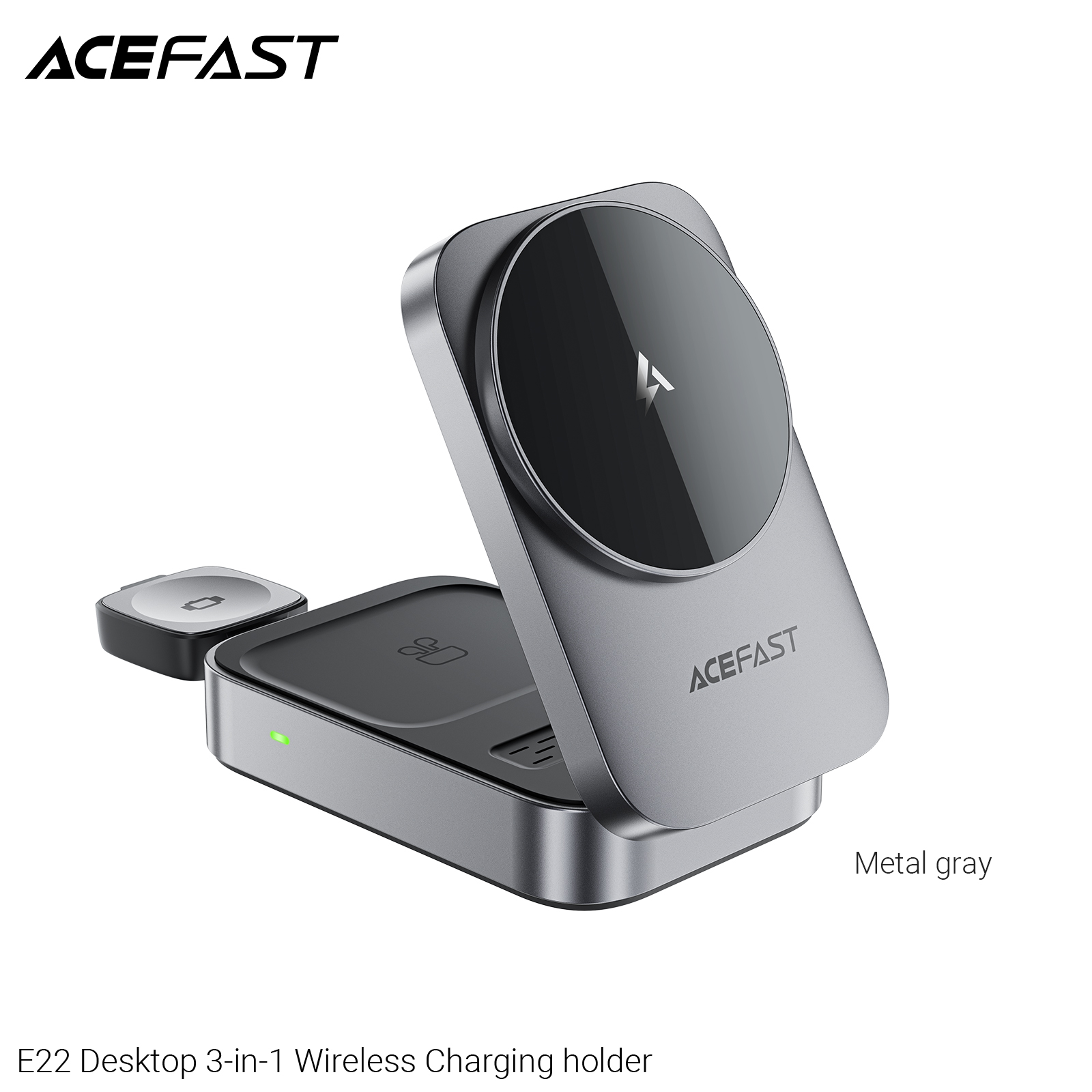 БЗУ ACEFAST E22 Desktop 3-in-1 Wireless charging holder, Metal gray