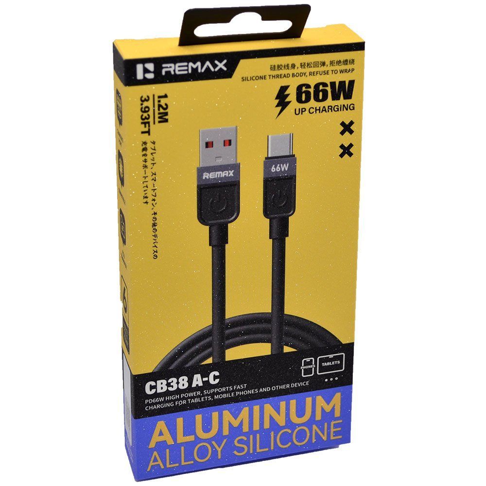 Кабель USB A-C REMAX CB38 66W ALUMINUM SILICONE (Черный)